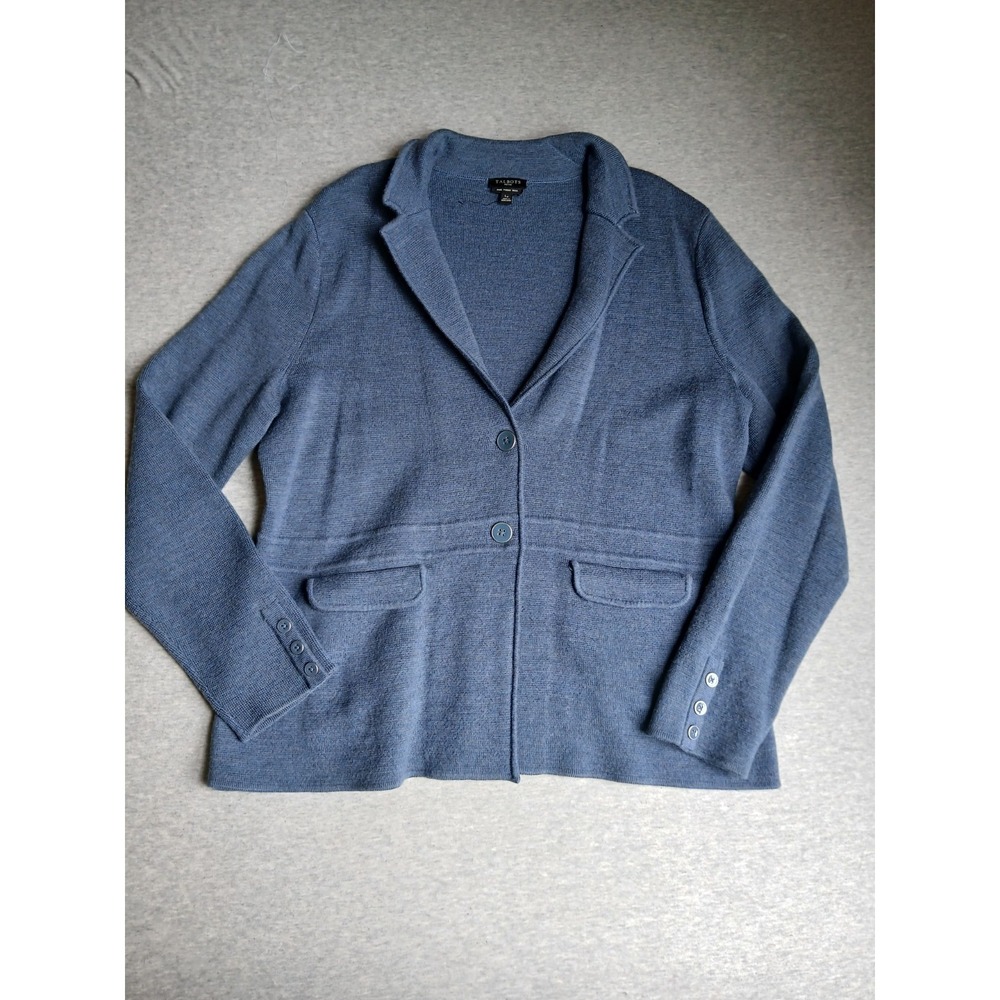 Talbots Sweater Blazer Large P Merino Wool Collared Preppy Office Knit Layers